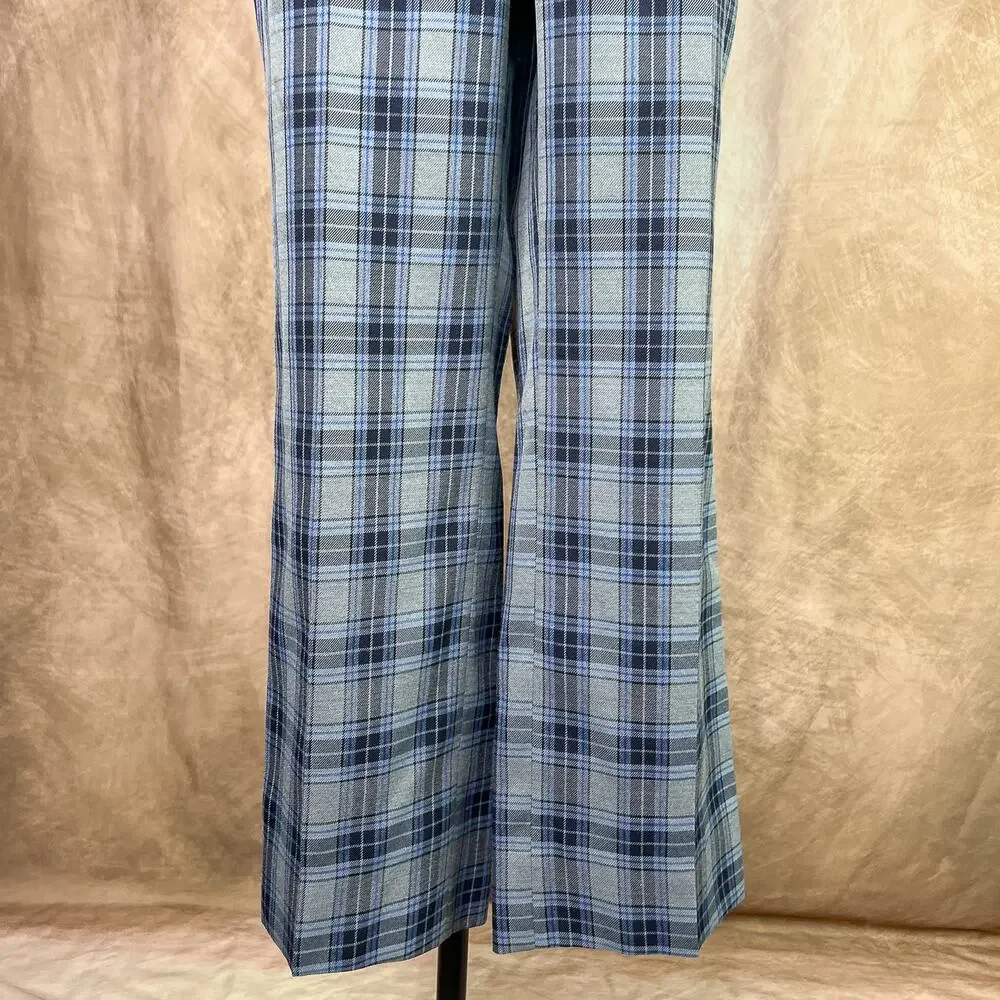 Vintage 70s Plaid Pants Blue Gray Slacks Relaxed Retro Academia Disco Teacher